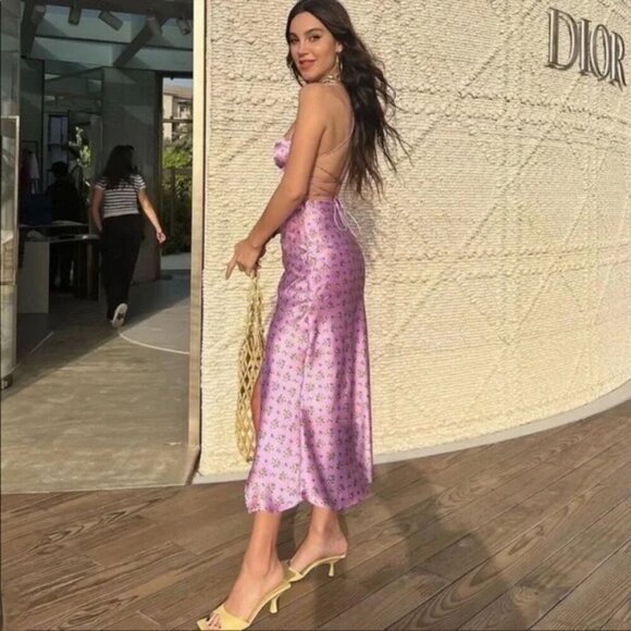 Zara Purple Floral Midi Slip Dress Satin Slit Sundress Summer Vacation Small - Picture 1 of 14